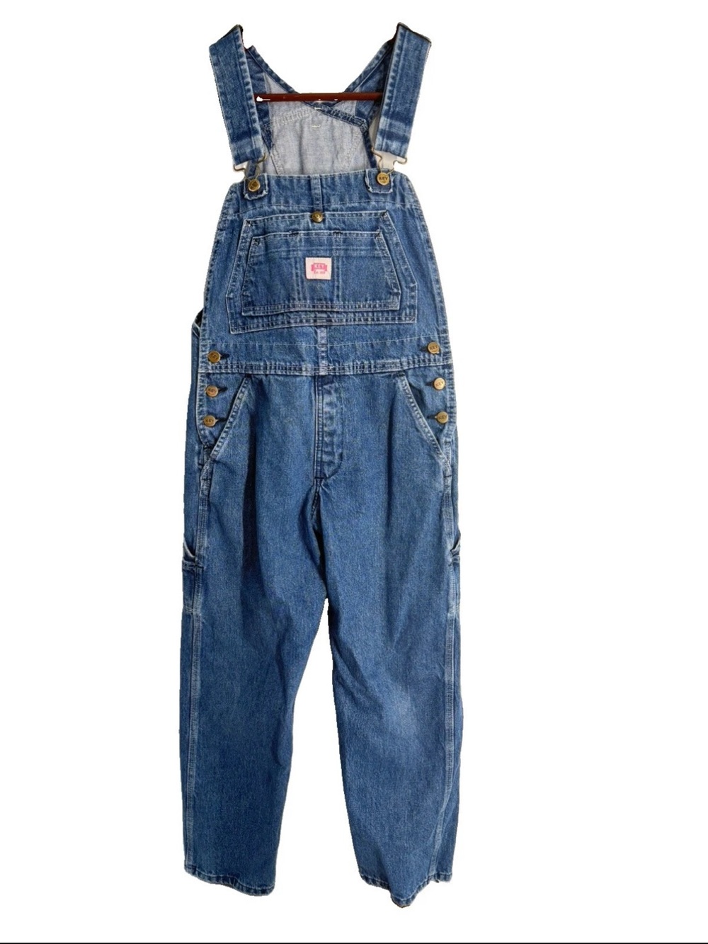 Key Women's Denim Bib Overalls Sz S Carpenter Farm Painter Pink Label Chore